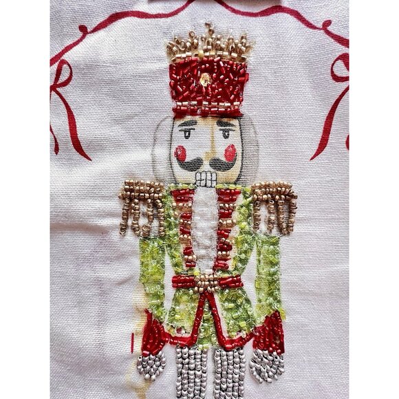 CHRISTMAS NUTCRACKER Dish Kitchen Towel S/2 Embroidered BEADED Green Jacket GIFT - Picture 2 of 10